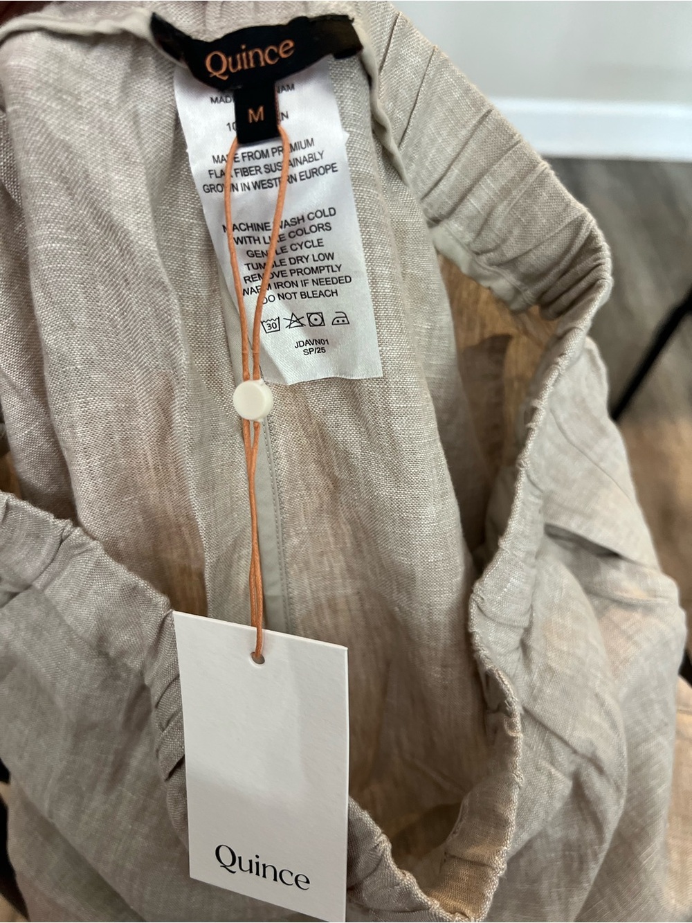 Quince Light Beige Linen Drawstring Pants - Picture 2 of 3